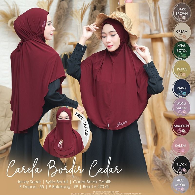 CARELA ORIGINAL RAQUMI | New Raqumi | Jilbab Syiria Raqumi | Jilbab Free Cadar | Bergo Tali