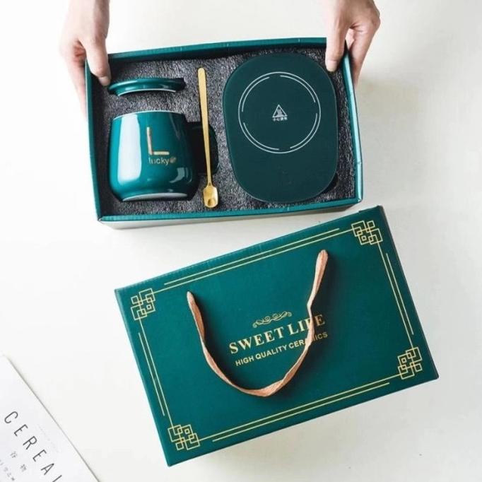 Mug Set + Termostat Gift Set Gelas Set Pemanas Tea Coffee Mug Keramik