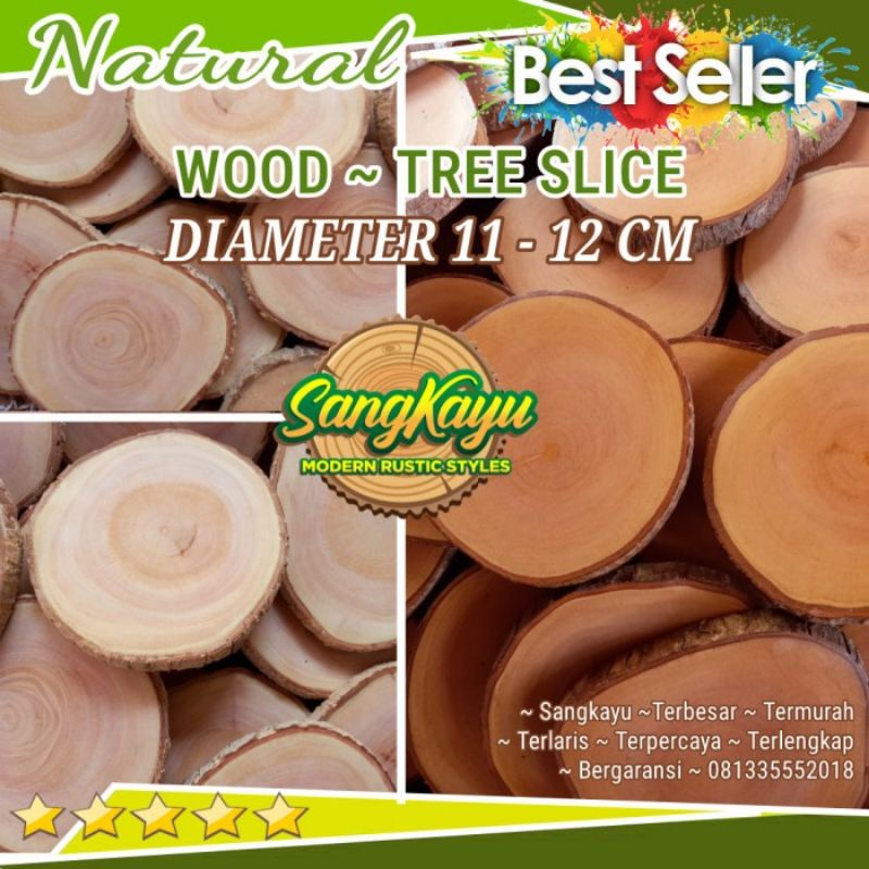 Tatakan kayu Natural Wood slice kayu 11-12 cm properti foto Coaster