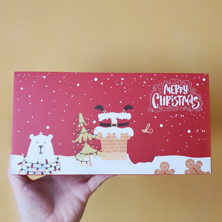 

Kardus Parcel Natal Box Toples 500gr Dus Hampers Kue Kering Kotak Kemasan Santa Claus 29.5x15x7Cm