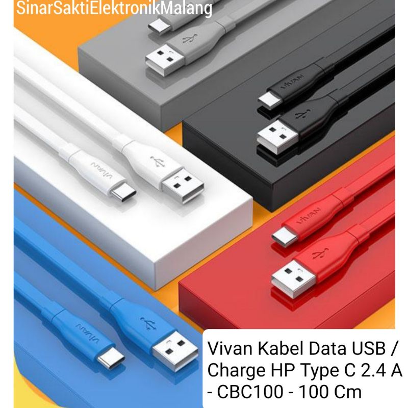 Vivan Kabel Data USB Type C Charger HP 1 meter Type-C CBC100 Charge 2.4 A