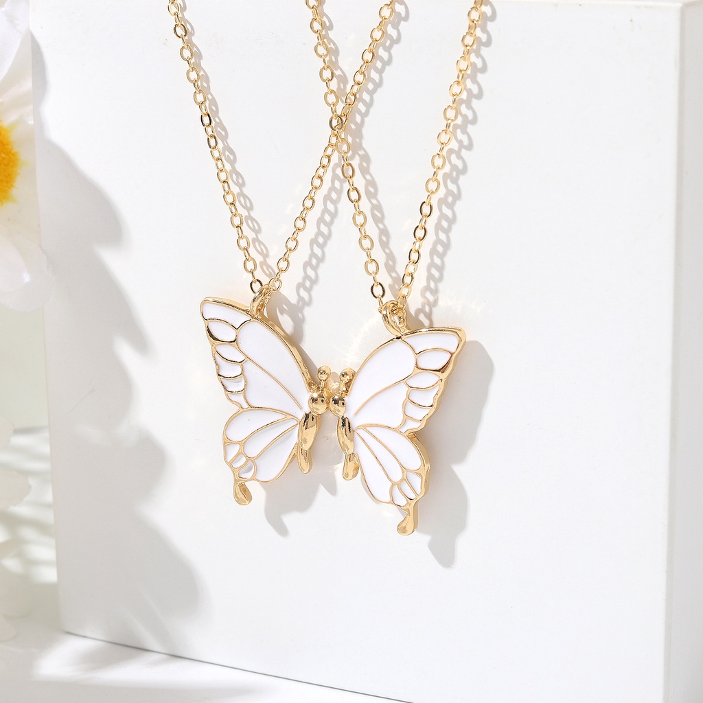 2pcs / Set Kalung Rantai Choker Liontin Kupu-Kupu Gaya Elegan Untuk Unisex