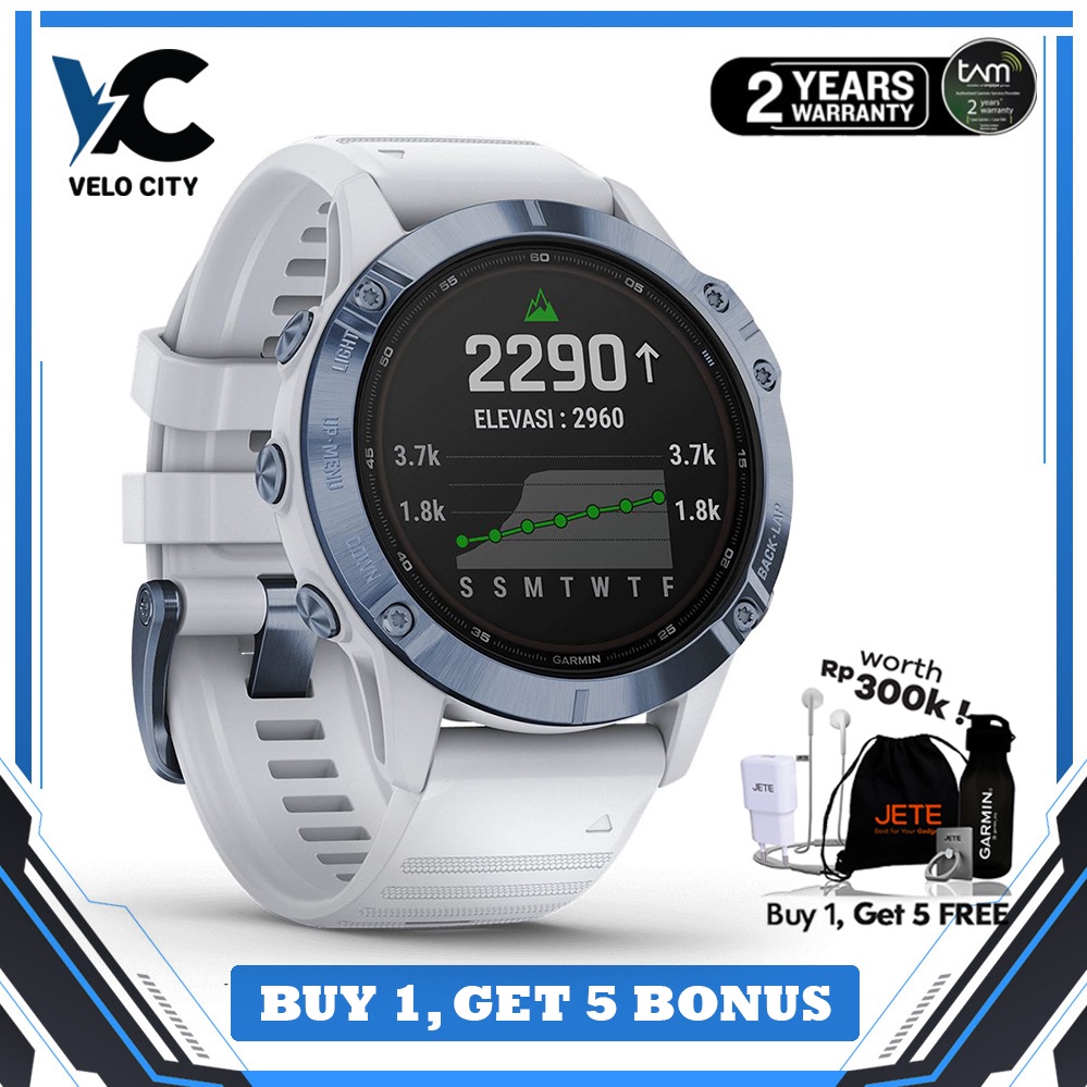 Garmin Fenix 6 Pro Solar Edition Cobait Blue with Whitestone Band Original Garansi Resmi TAm 2 Tahun