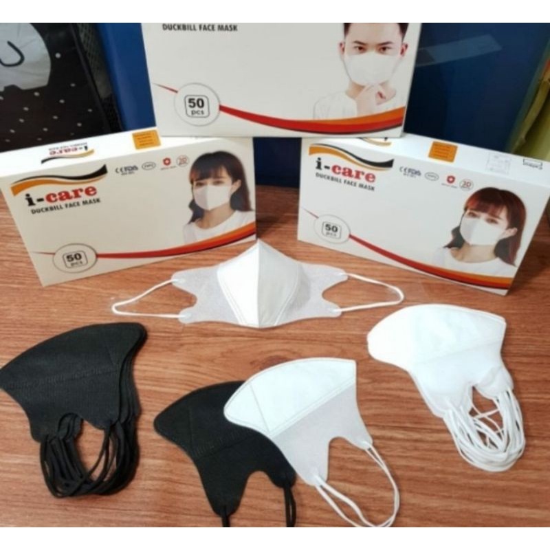 Masker Duckbill 3ply Putih dan Hitam Dewasa Face Mask Earloop