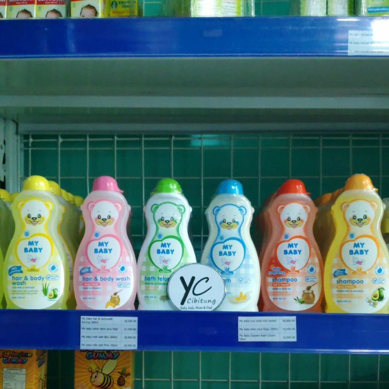 Mybaby Hair &amp; Body Wash Milk Bath Telon Plus 200 ml Botol Sabun Shampo My baby Bayi Aloe Vera Avocado Honey Telon Plus Milk Olive Oil Candle Nut Pink Kuning Biru Hijau Merah Orange