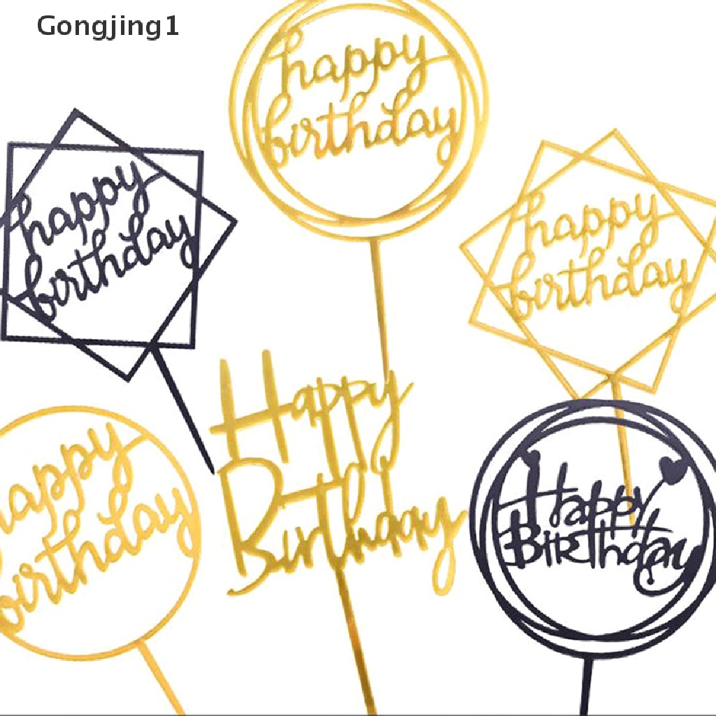 Gongjing1 10Pcs Topper Kue Ulang Tahun Tulisan Happy Birthday Bahan Akrilik