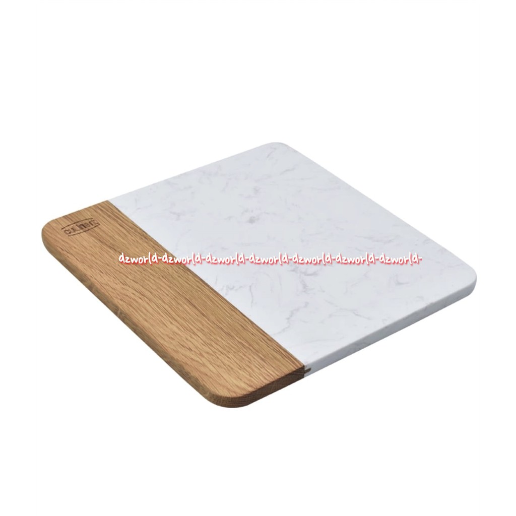 Culinart 26x26cm Papan Talenan Marbel Kayu Persegi Tempat Memotong Irisan Papan Tempat Memotong Irisan Model Kotak Culin Art Cutting Board Warna Putih Coklat