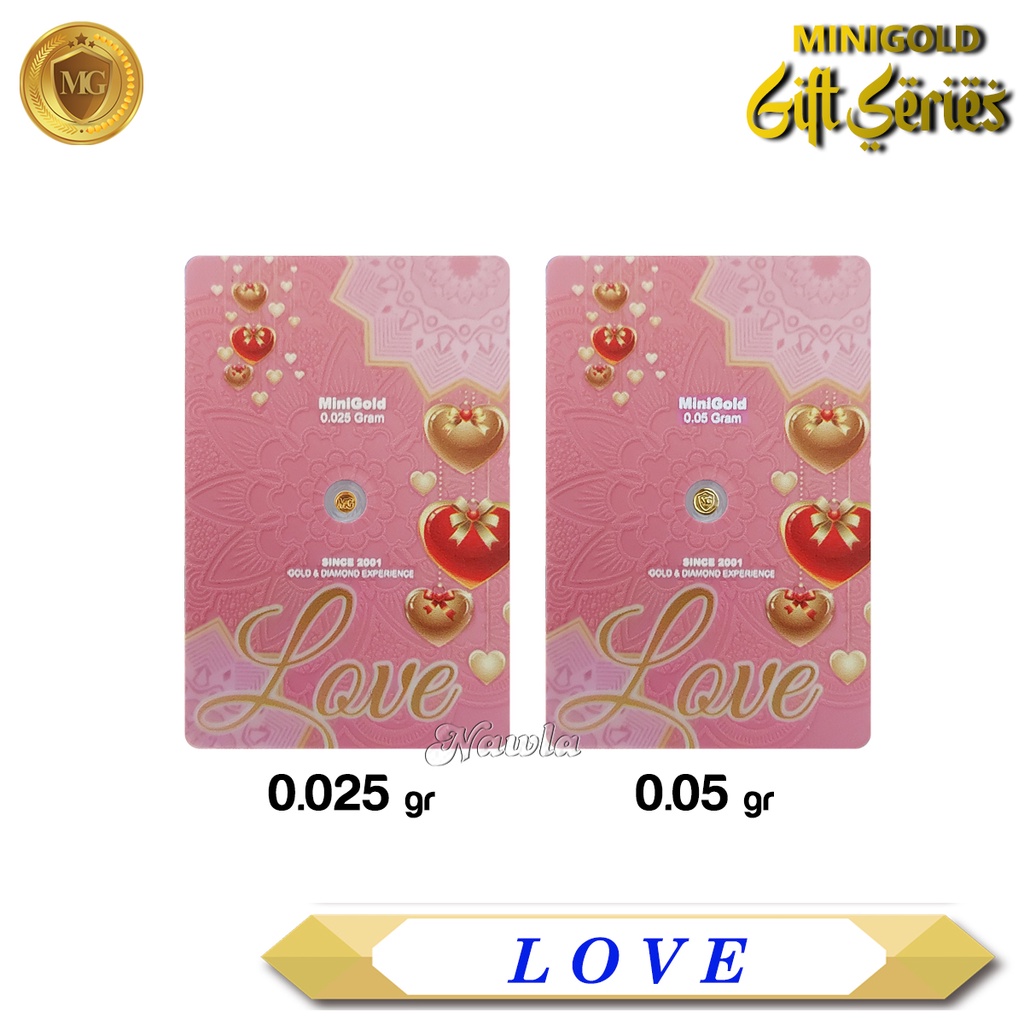 Minigold Gift Series 0.025 gr LOVE Asli Logam Mulia Emas 24 Karat Gift Card Hadiah Tunangan Kasih Sayang