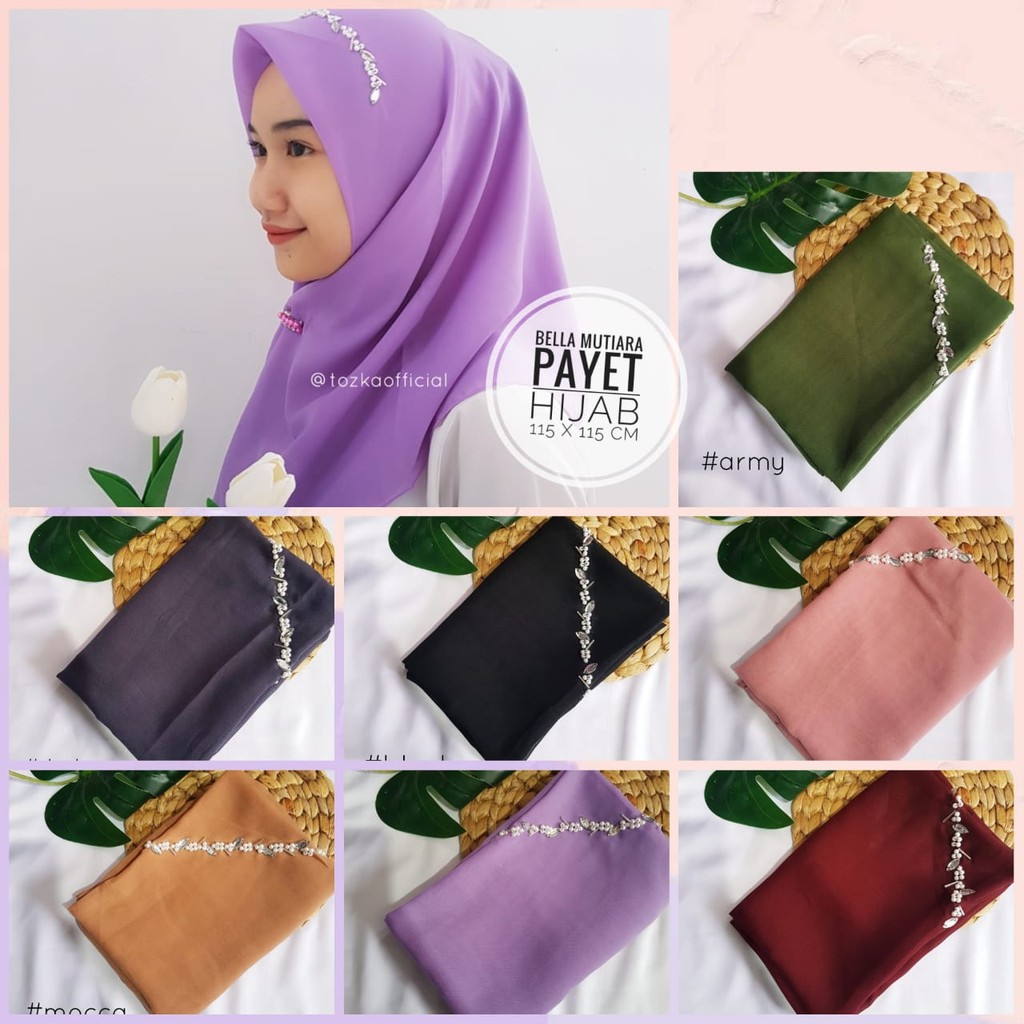 Bella mutiara payet I Hijab segiempat polycotton payet I Jilbab segiempat 115 x 115 cm