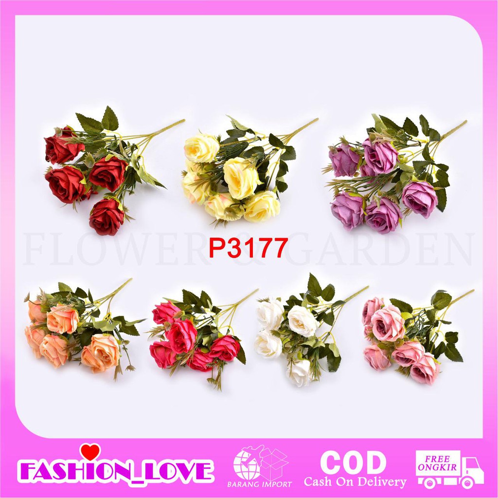 HMPU Bunga Mawar Buatan dengan Bahan Sutra untuk Hiasan Dekorasi Bunga Hias P3177