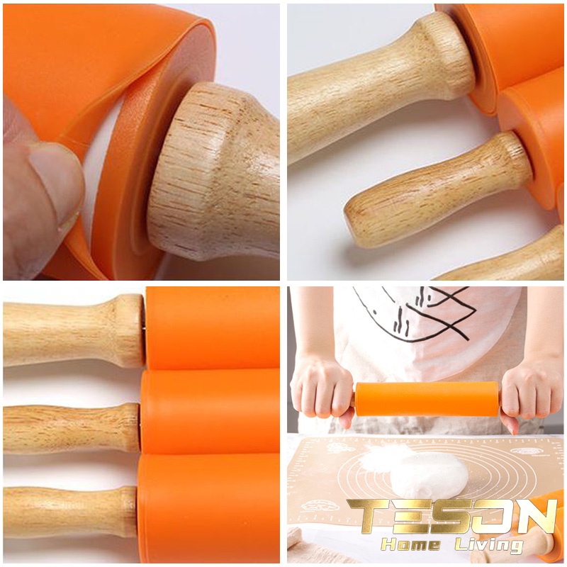 #TERMURAH!!! Rolling Pin Silikon Penggiling Penggilas Adonan Kue Handle Kayu