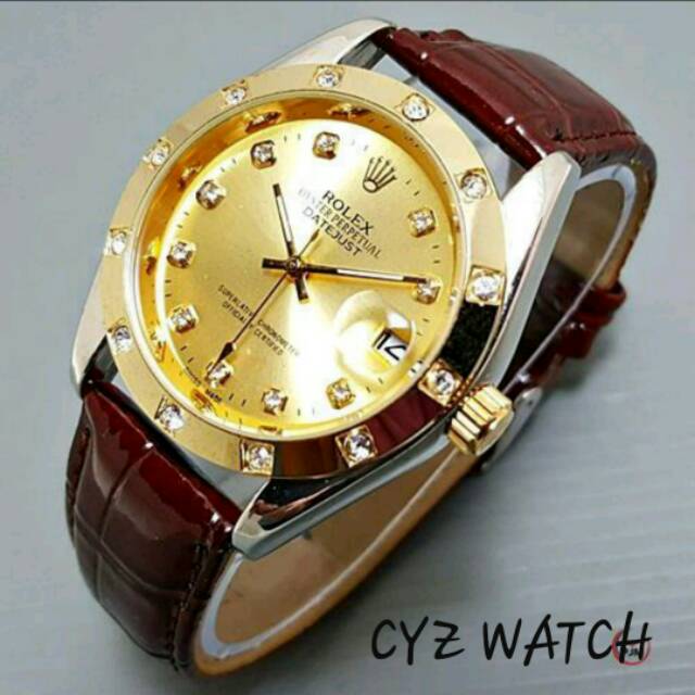 Jam Tangan Pria Elegan Exclusive ROLEX OYSTER Premium Watch Brown Gold