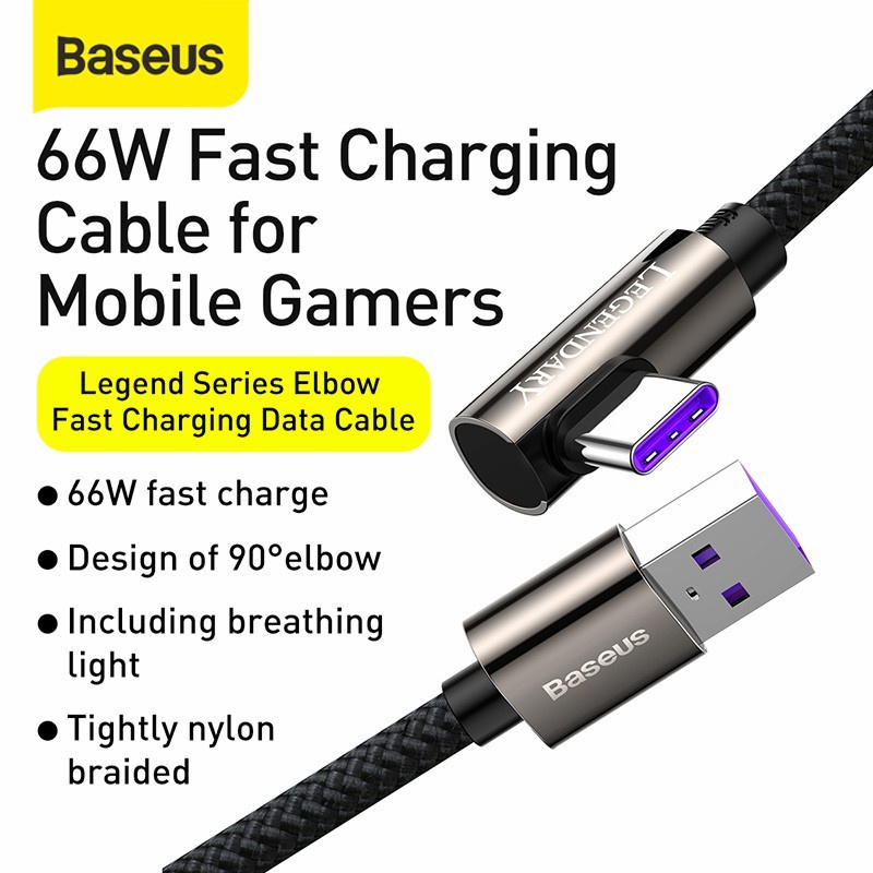 Baseus Kabel Data Legend Elbow USB TYPE C 1M 66W 3A Fast Charging Original Tipe C Ori Cable Gaming Game