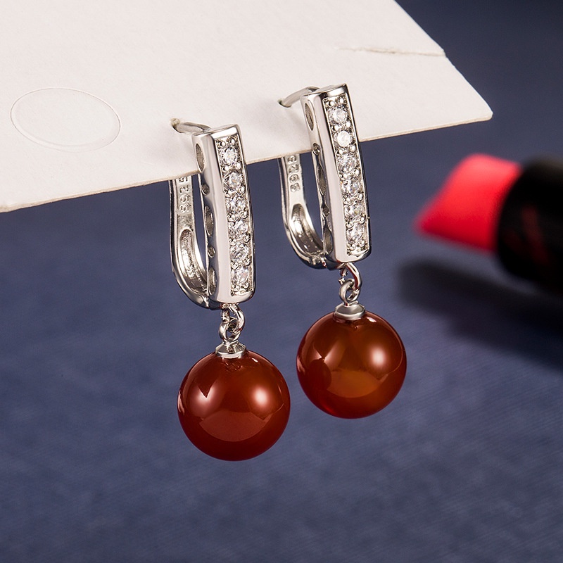 Anting Bentuk U Hias Berlian chalcedony Warna Merah Hijau Gaya Korea Untuk Wanita