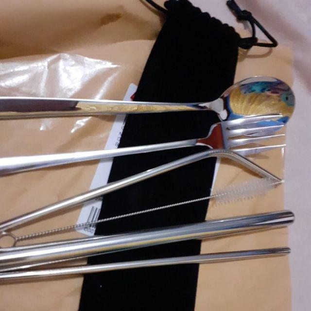 Sendok Garpu Sedotan Set Dengan Pouch