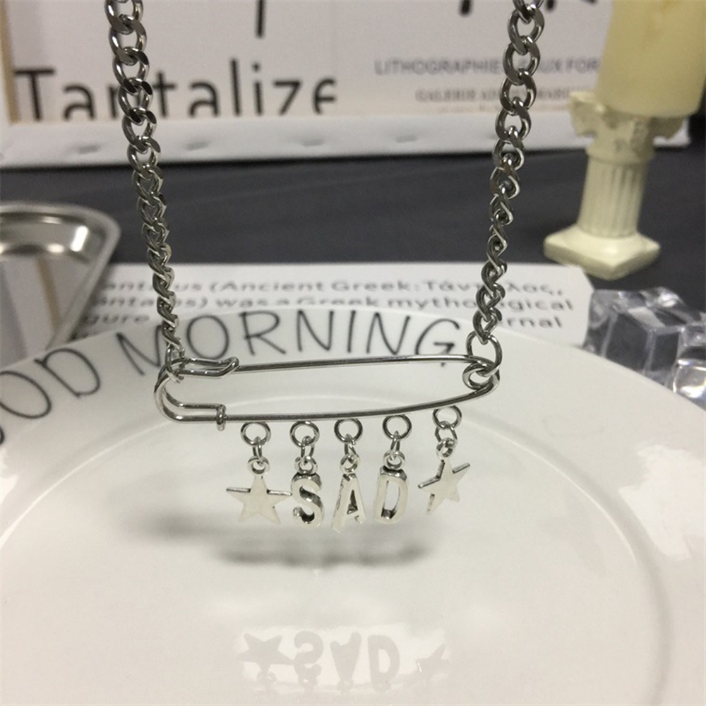 【COD Tangding】Pin Shape Letter Sad Star Pendant Necklace Cool Boy Girl Hip Pop Accessory Jewelry