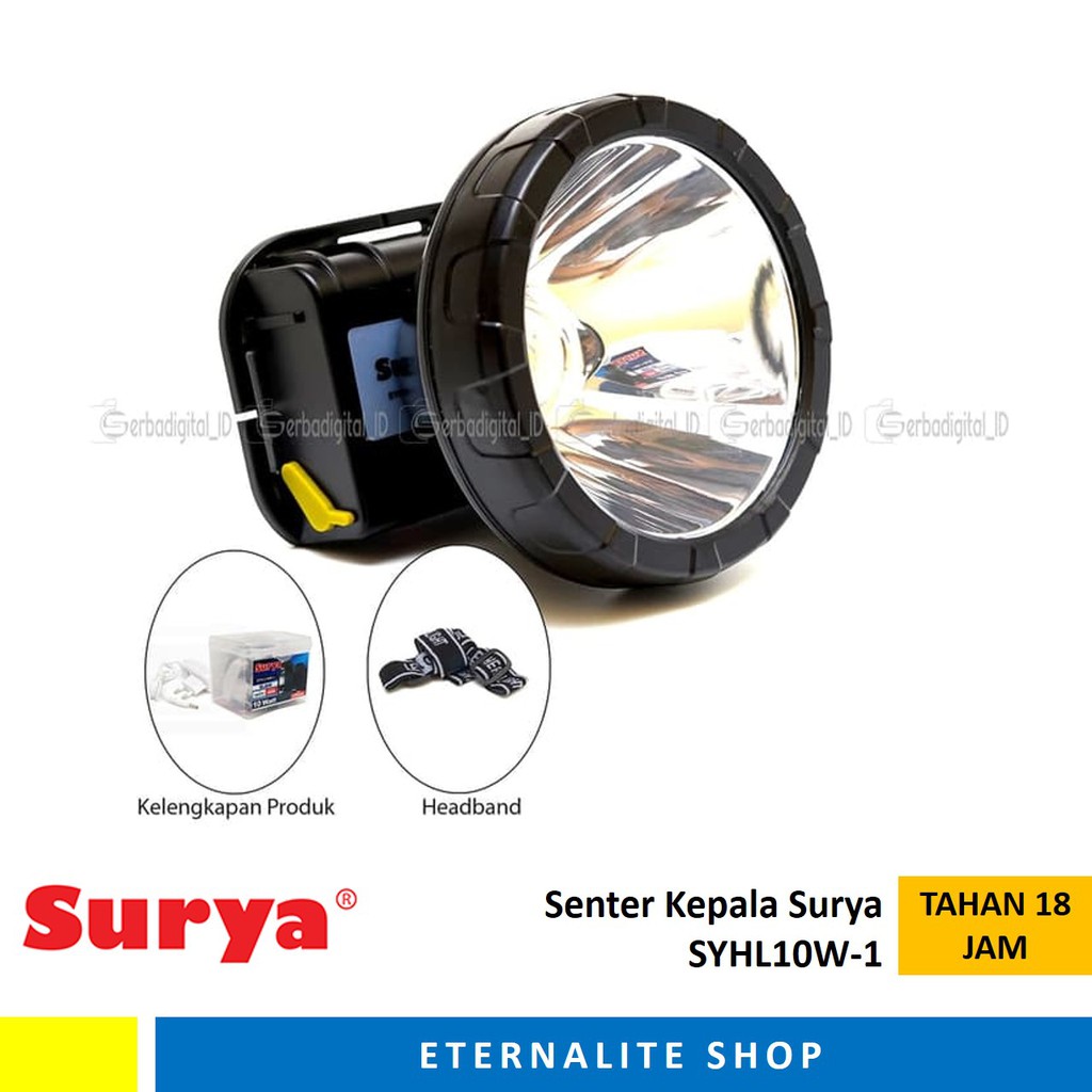 Senter Kepala LED Surya SYH L 10W - 1 / Senter Kepala Rechargable Putih / Headlamp