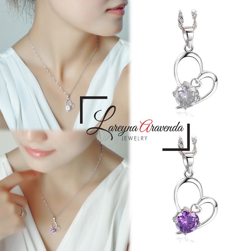 Kalung Titanium Wanita Liontin Motif Love Kristal Crystal Swarovski KL034