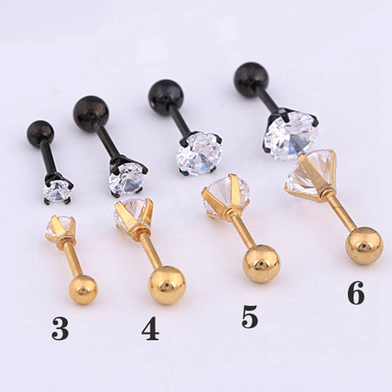 1Pc Anting Tusuk Titanium Zircon Berlian Imitasi Bentuk Tulang Ukuran 3mm, 4mm, 6mm untuk Wanita