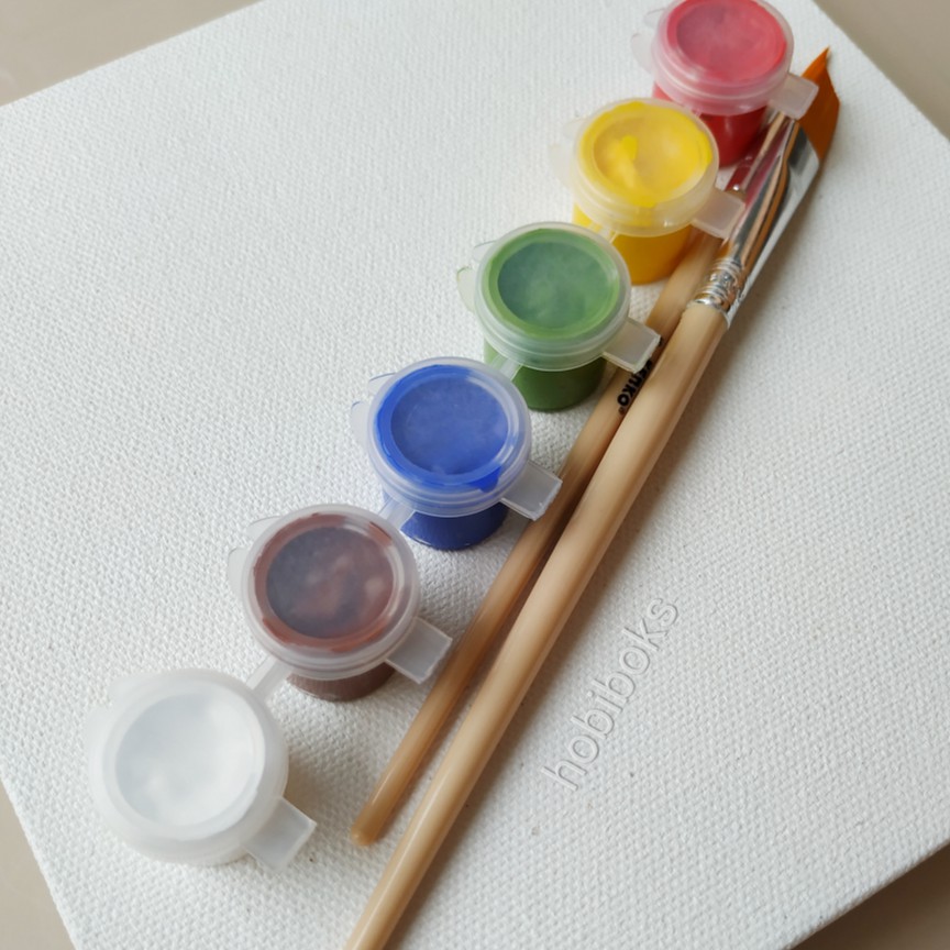 

Painting kit basic bermutu, kanvas polos, kuas, dan cat acrylic asli