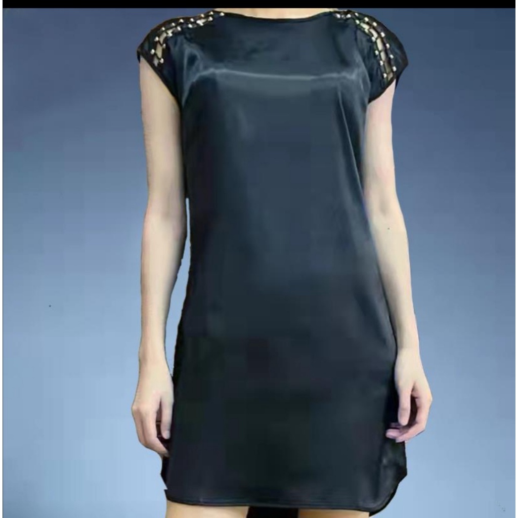 DRESS DEWASA 9907 HITAM IMPORT LENGAN PANJANG TERBARU/BAJU SIMPEL ELEGAN MODIS WANITA LENGANG