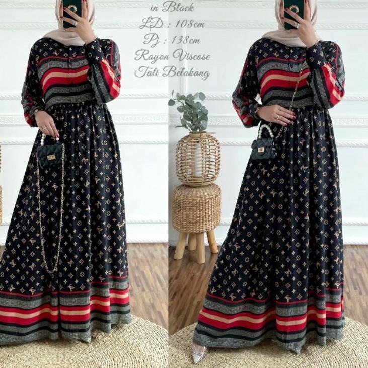 Wow Murah Meriah.. EONIE DRESS BLACK - DRESS RAYON MOTIF DORI BUSUI