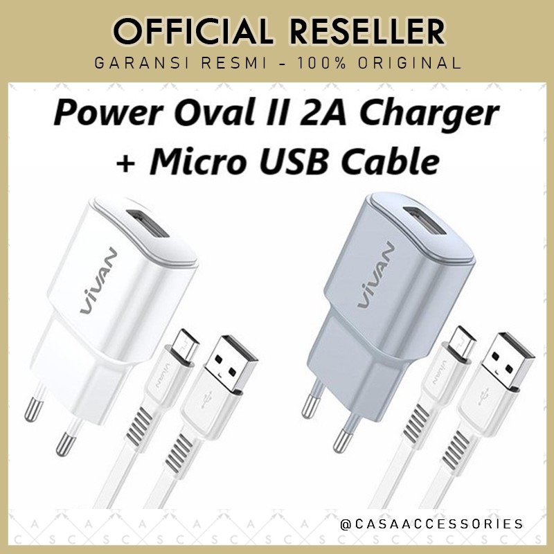 Vivan Power Oval II 2A USB Charger with Micro USB Kabel Data Cable