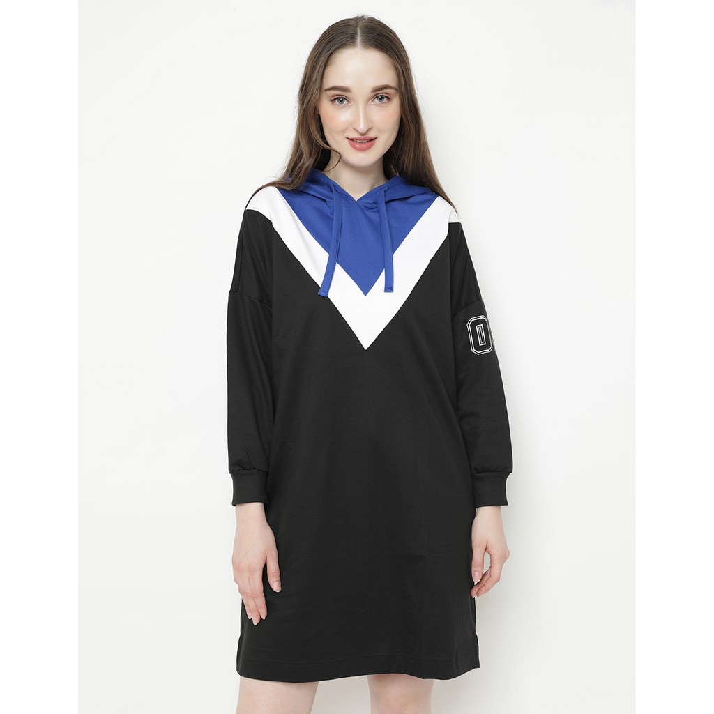 T-shirt Dresses Hoodie Wanita LOGO JEANS Original Fashion Casual Hitam Biru