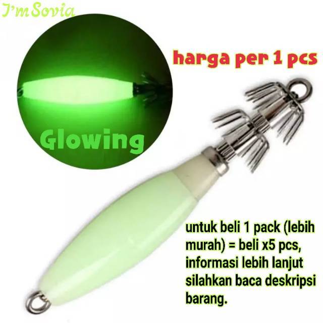 umpan cumi Model Apollo luminous - menyala - squid lure jig hook