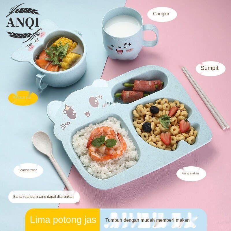 Piring anak 5 pcs Tempat makan set + gelas + mangkok / makan anak/mangkok piring anak VS-5