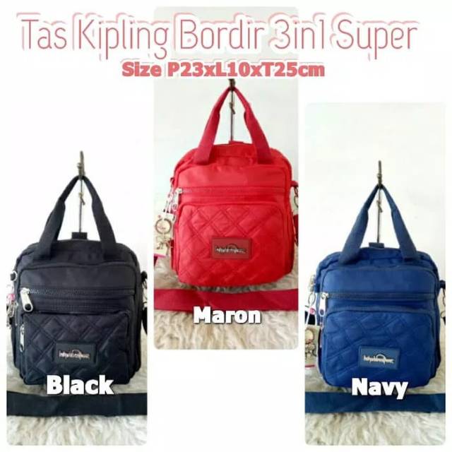 Tas Kipling Bordir 3in1 Parasut Super High Quality Slempang ransel wanita