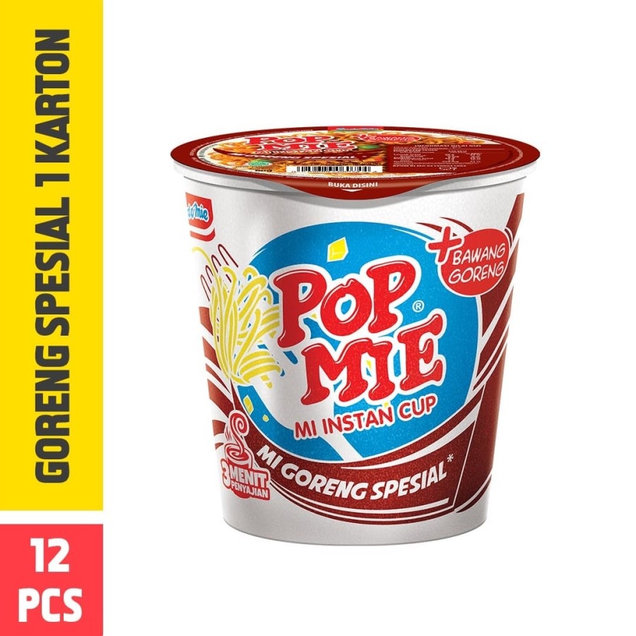 POP MIE GORENG SPECIAL MI INSTAN CUP +BAWANG GORENG 80GR POPMIE 1DUS ISI 12PCS