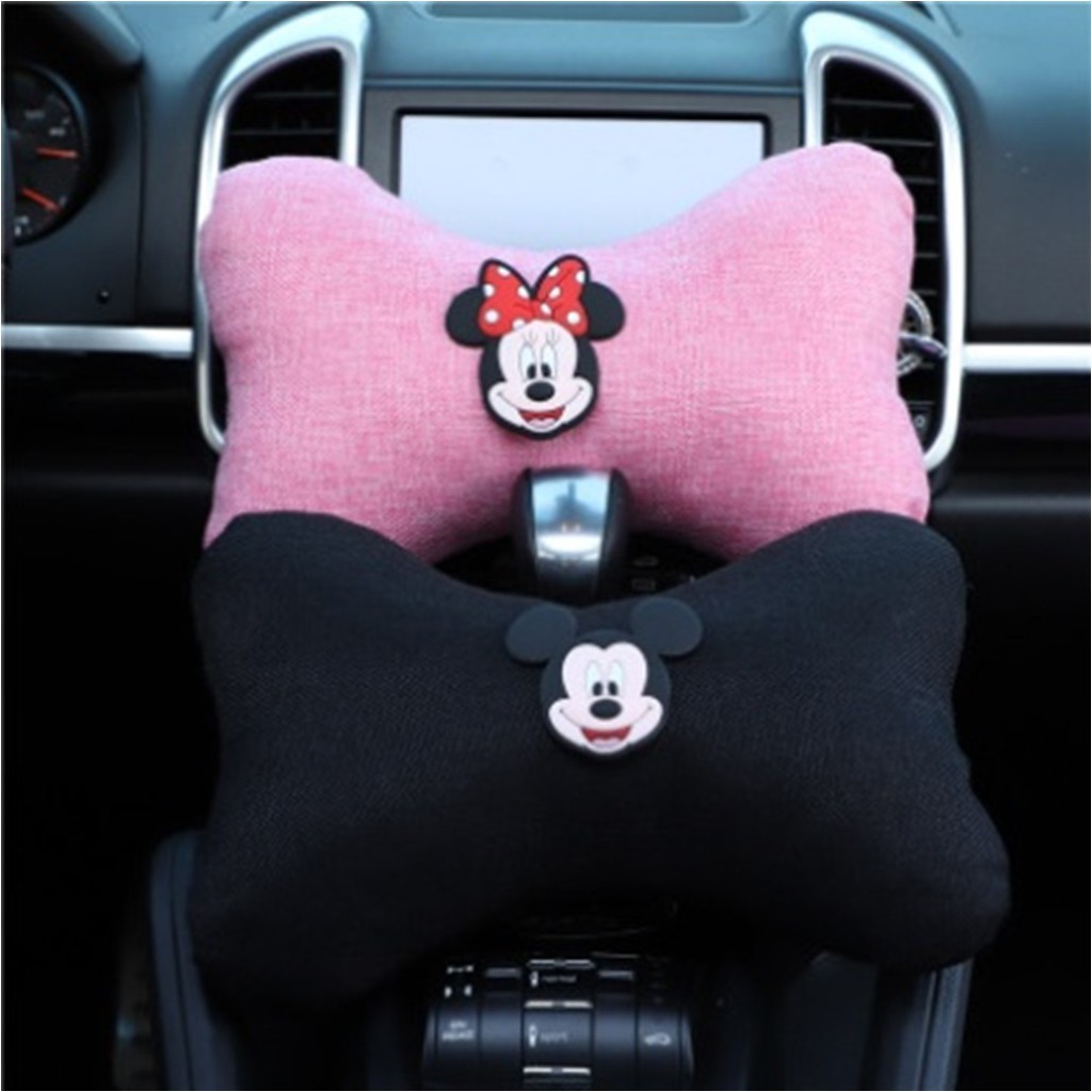 Bantal KAIN LINEN Mickey Minnie Mouse Jok Mobil Kepala Leher Headrest Car Set