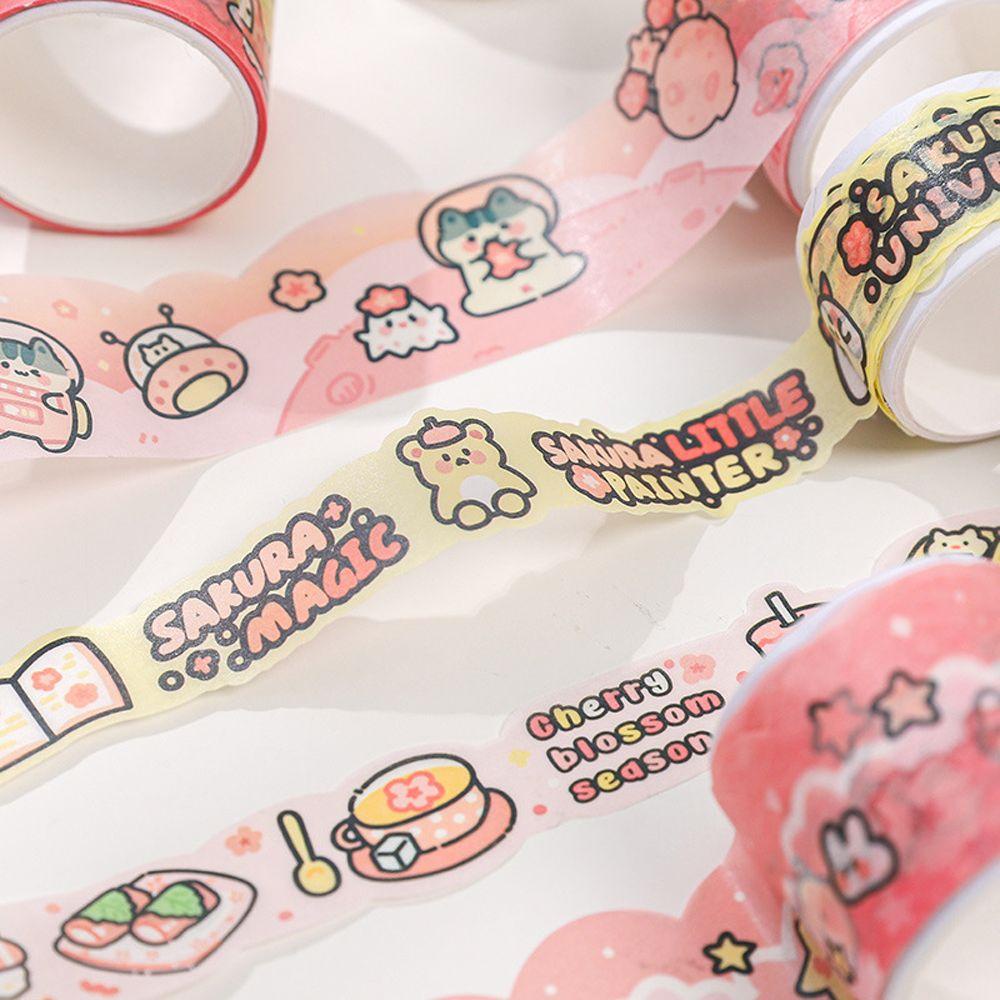 Lanfy Bahan Tape Office Supply Kawaii Handbook Hias Bunga Sakura Pink Seri Hand Rekening Tape Stiker Masking Tape