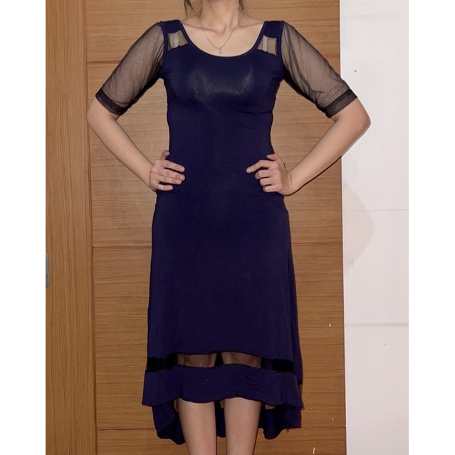 Preloved Dress/Gaun biru dongker Mulus LD 86-120cm, stretchy