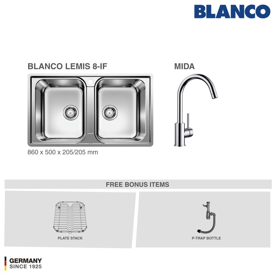 BLANCO Lemis 8-IF Stainless Steel Sink + Kran BLANCO Mida Chrome