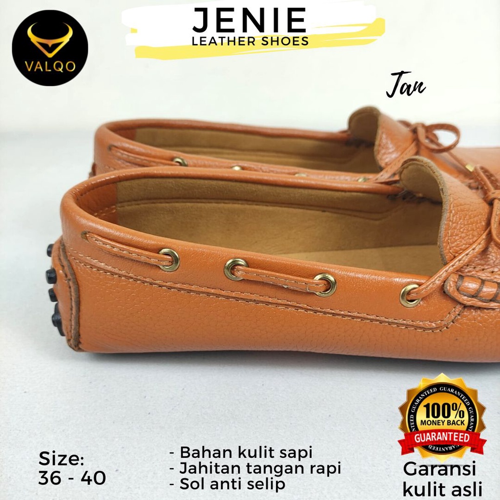 [VALQO] JENIE Sepatu Kulit Sapi Wanita Kantor Santai Loafer Flat Shoes Sole Anti Selip