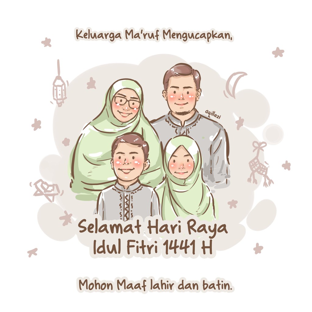 Ilustrasi Kartun Lucu Bisa Untuk Kartu Ucapan Digital Lebaran