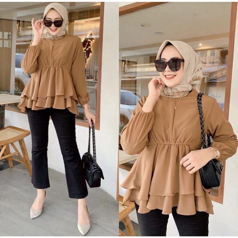 Blouse Crincle Premium Atasan Wanita Serut Pinggang Busui