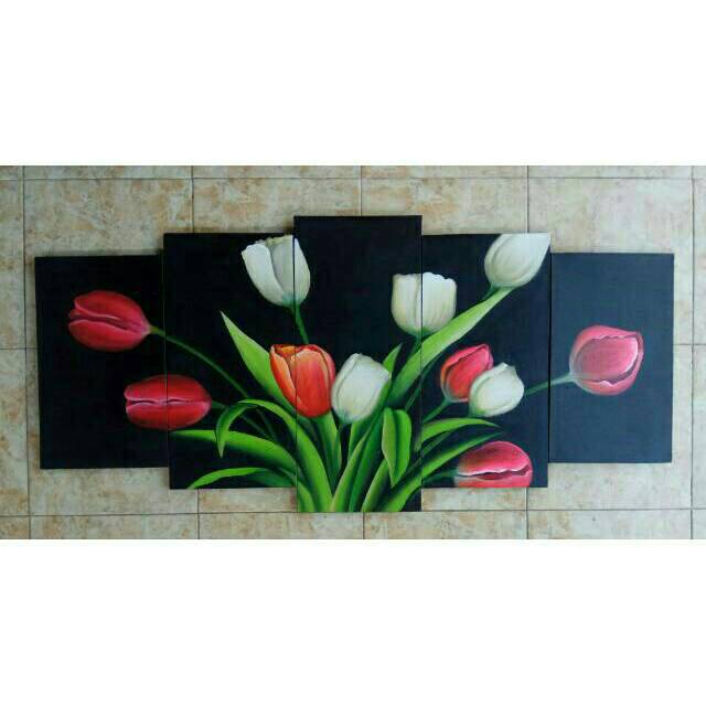 Lukisan Panel Bunga Tulip Minimalis 5in1 Shopee Indonesia