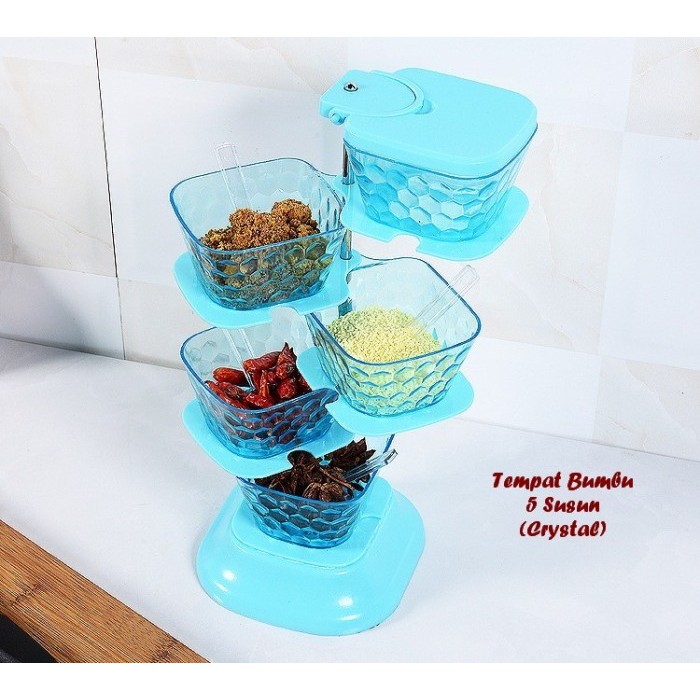 HX833 - Rak Bumbu Crystal - Tempat Bumbu Dapur Wadah Putar 5 Susun+Sendok