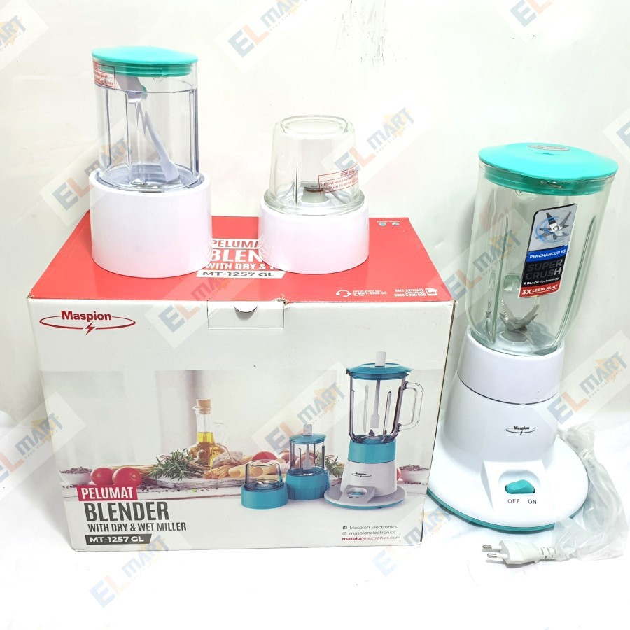MASPION Kaca 3in1 Blender MT 1257GL - 1257 GL Dry +Wet Miller MT1257GL Penggiling Bumbu