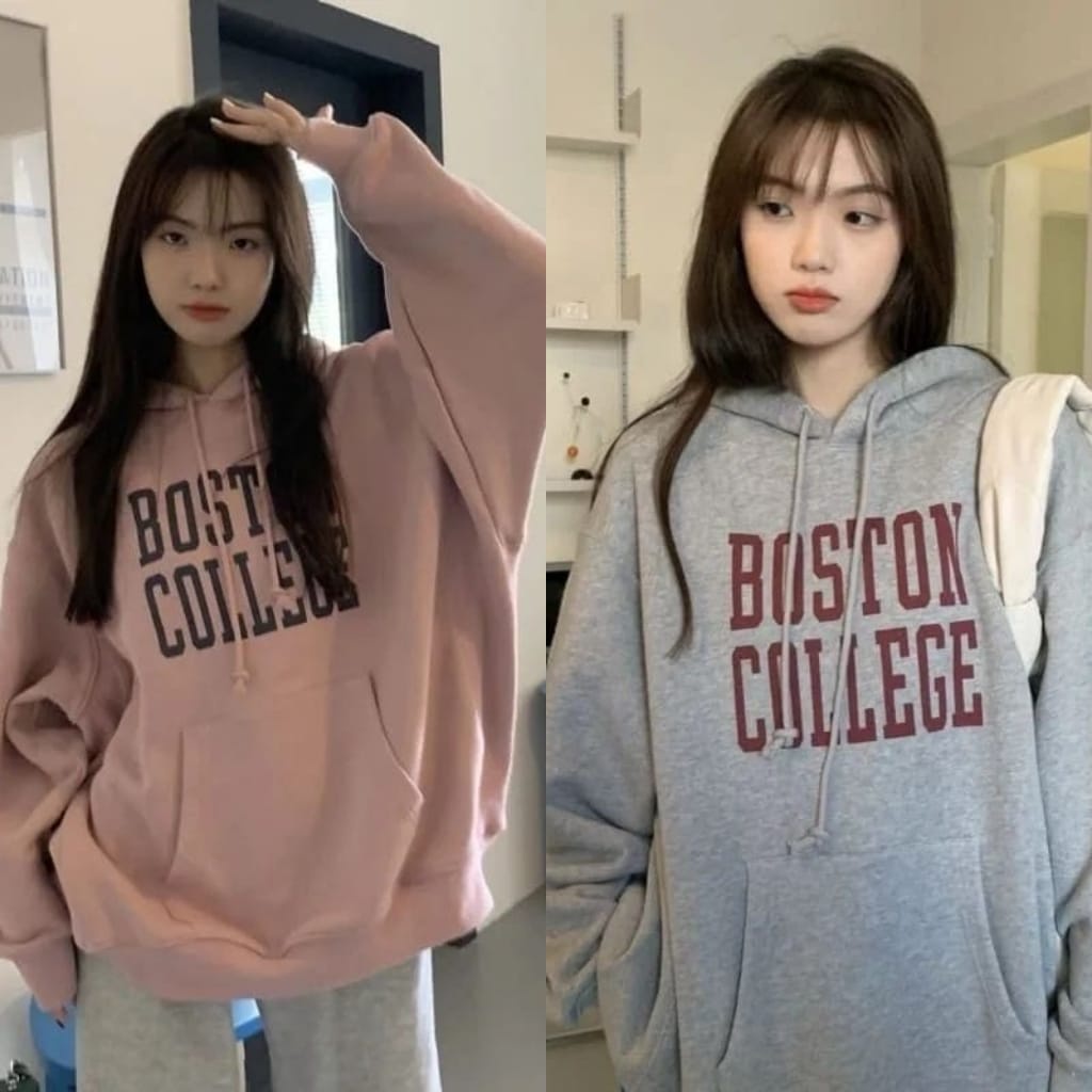NEW BOSTON COLLEGE Sweater Hoodie Wanita Mewah Oversize Fashion Kekinian Outfit Korean Style Ootd Cewek Remaja Ala Korea Bahan Fleece Premium Sweeter Hody Suiter Hoddy Switter Hudie Sweather Hodie Atasan Lengan Panjang LD 100 120 BB 40 45 50