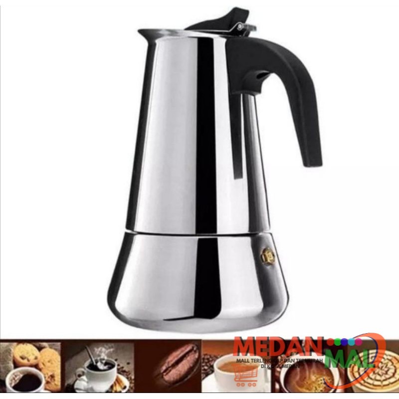 EXPRESSO MAKER MOKA POT STAINLESS 6 CUP 300ML COFFEE KOPI CERET TEKO