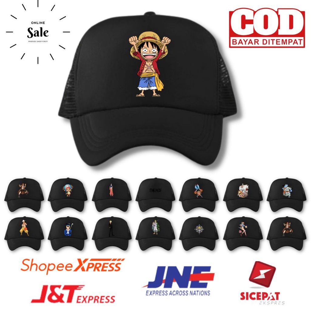 Promo Topi Trucker Jaring Murah Sablon Karakter Onepiece