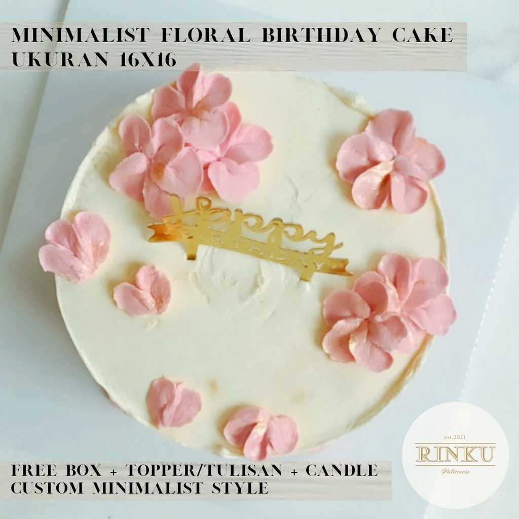 

SIMPLE FLORAL Birthday Cake d16cm. Kue Ultah Korean Style CUSTOM Design. Free Box + Topper + Candle