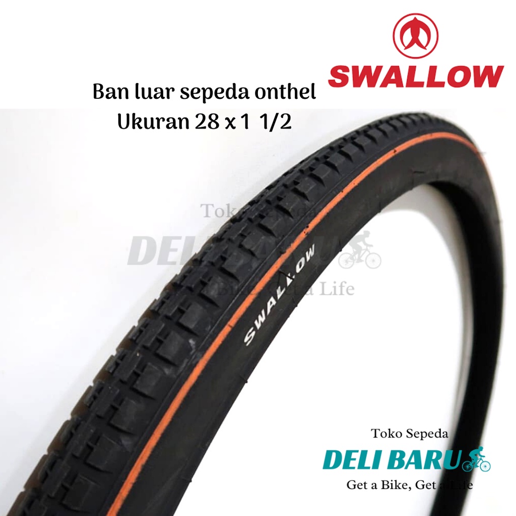 Swallow Ban luar 28 x 1 1/2 hitam list orange sepeda onthel