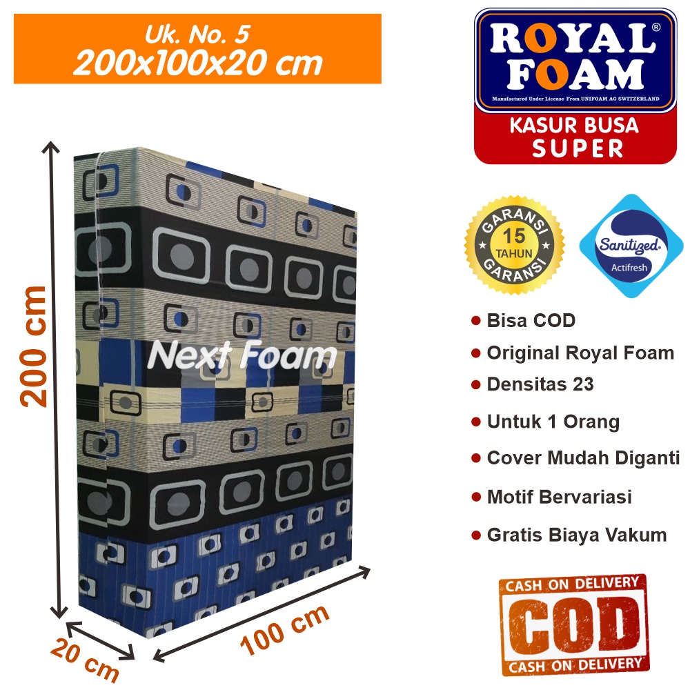 Kasur Busa Royal Foam Ukuran No 5 200x100x20 cm Tebal 20 cm D23 ORIGINAL Garansi 15 Tahun