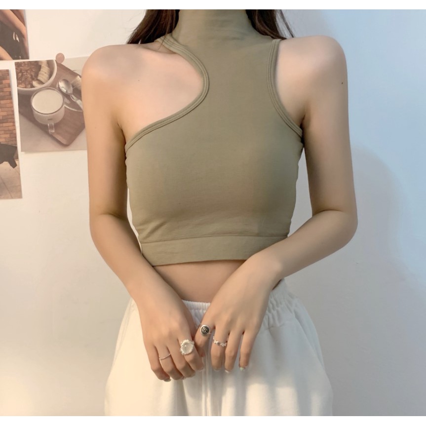 Tanktop Crop halter neck atasan crop top bra dalaman tank top korea cut side-5