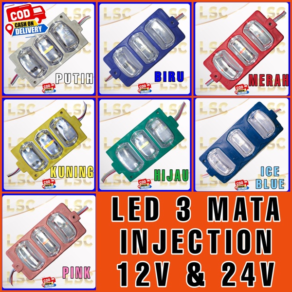 lampu led 3 mata injection 24 volt variasi lampu kolong bus truk neon box